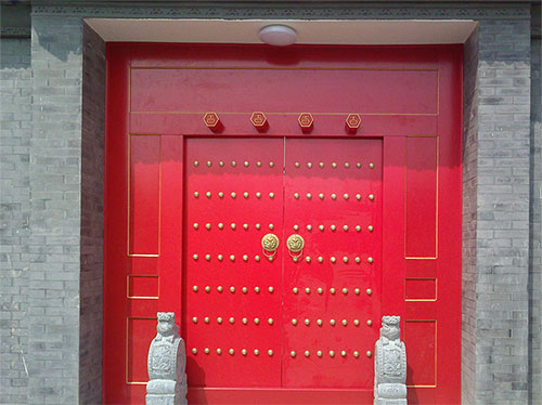 古城中国传统四合院系列朱红色中式木制大门木作